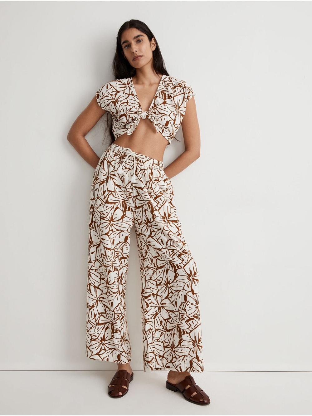 Madewell Double Gauze Drawstring Wide Leg Pants in Abstract Flora Size XS